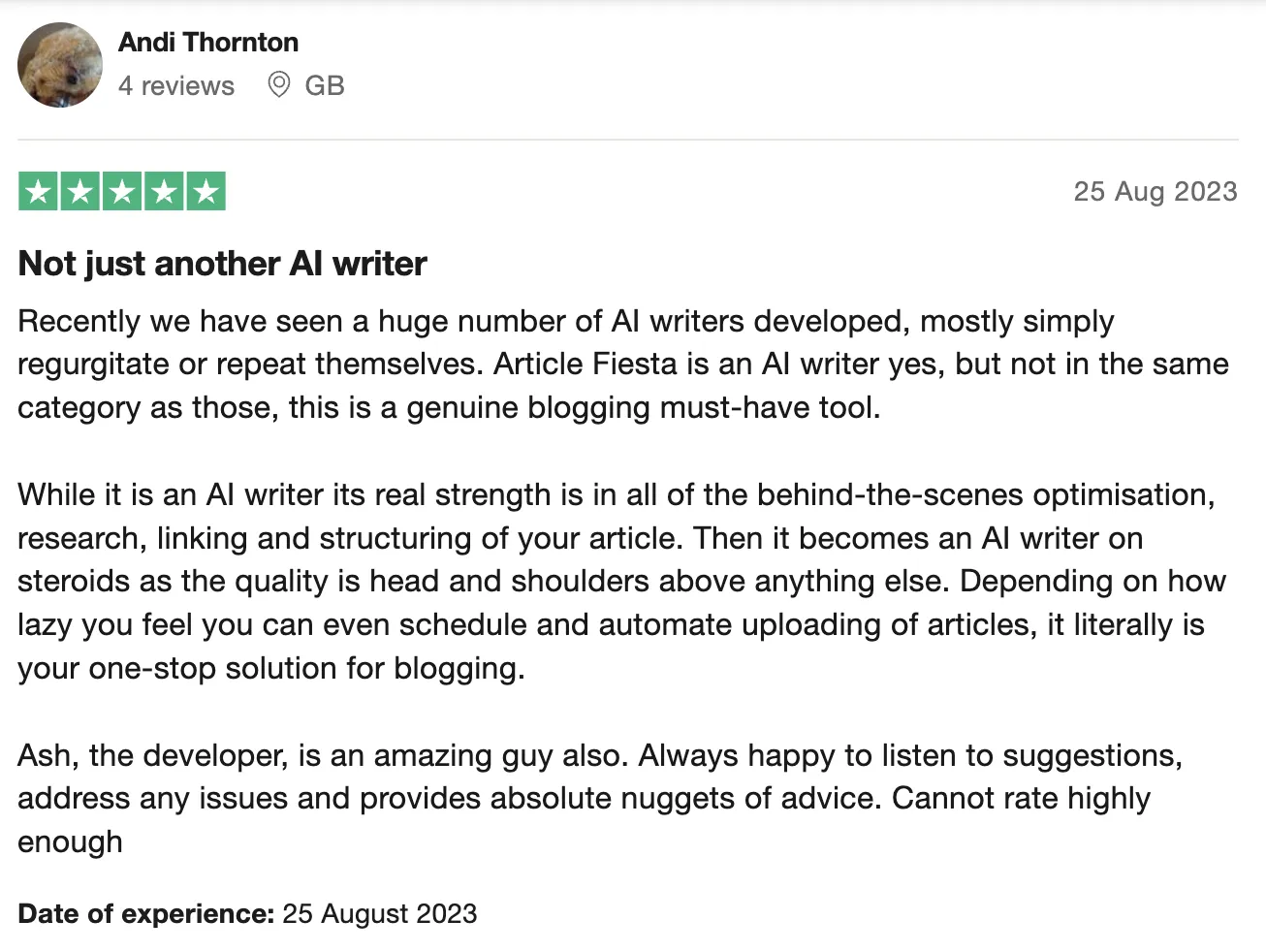 Article Fiesta, the AI content writer testimonial -24 - sJctWyT.png